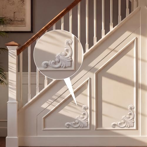 4 Pcs PVC Decorative Corner Onlay Appliques White Baroque Molding 3.1 x 3.1 inches Elegant Unpainted Wall Trim for Furniture Cabinet Door DIY Home Decor - style: Baroque