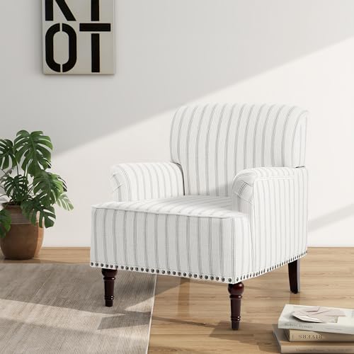 Mid-Century Modern Accent Chair, Pinstripe Grey, Set of 2 - color: Fabric Pinstripe Grey