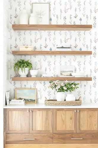 Wudnaye Floral Peel and Stick Wallpaper Beige Contact Paper 16.9’’×196.8’’ - color: Blue, size: 16.9" x 196.8"