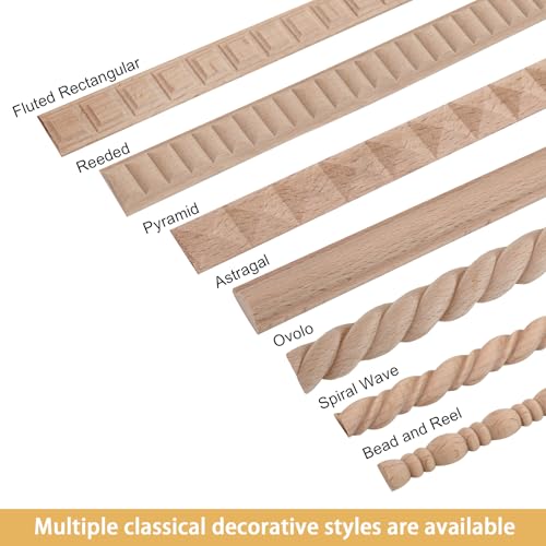 Soengsau 15-Pack 15.75" Unfinished Wood Astragal Trim - Easy to Paint, Cute Decorative Molding DIY Craft for Furniture Frame, Mirror Edge, Wall, Door, Closet, Dresser, Shelf