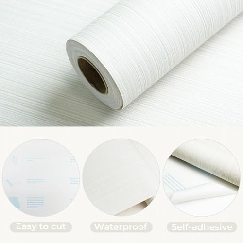 YXTII 20.8" x 196.8" Grasscloth Peel and Stick Wallpaper, White Neutral Textured Wallpaper for Bedroom Bathroom Office Self-Adhesive Thick Fabric Wall Paper - color: Cream, size: 20.8" x 196.8"