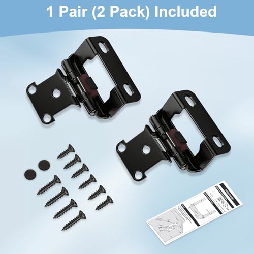 KNOBWELL 1/2" Overlay Black Cabinet Hinges for Cabinet Doors Kitchen 5 Pair - color: Matte Black