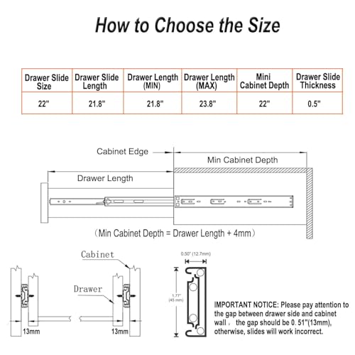 OCG Soft Close Drawer Slides 22 Inch (10 Pairs), Full Extension Ball Bearing Side Mount Drawer Slides for Cabinets with Face Frame - size: 22 inch (10 pairs)+brackets