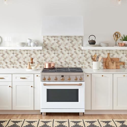 STICKGOO Arabesque Peel and Stick Backsplash Tile for Kitchen, Brown Beige - color: Brown Beige