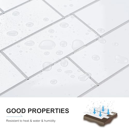 Peel and Stick Backsplash Tile, 20 Sheets White Subway Tile, 13.5" x 5.8" 3D PVC Self Adhesive Wall Tile for Kitchen, Bathroom, Fireplace, RV - color: White-white
