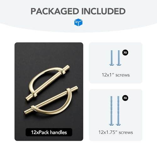 HOME EDIT Polished Brass Cabinet Pulls Curved, 5 Inch/128 mm, 10 Pack - color: Gold, size: 5 Inch Hole Center
