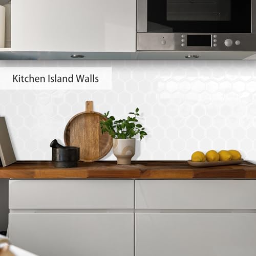 10-Sheet Hexagon Peel and Stick Kitchen Backsplash Tiles,Honeycomb Waterproof Self-Adhesive Wall Tile Stick on Backsplash for Kitchen,RV and Bathroom(White,12"×12") - color: White