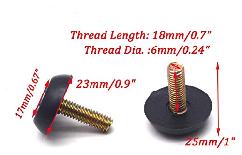 16 Pack Home Metal Adjustable M6 x 1.0 Thread Table Desk Glide Leg Leveler Leveling Foot Adjuster Pad 23mm Base Diameter Outdoor Table Leveler