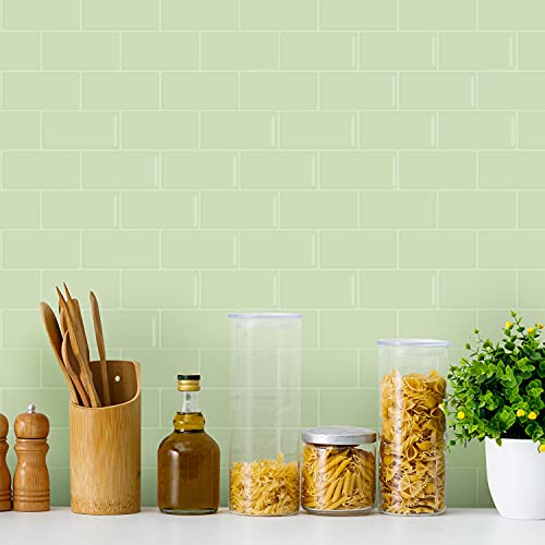 Alwayspon 10 Sheets 3D Peel and Stick PVC Backsplash Tiles, 12"x6" Self-Adhesive Wallpaper Wall Tile Stickers Stick on Subway Tiles for Kitchen Bathroom, Spearmint - color: Spearmint