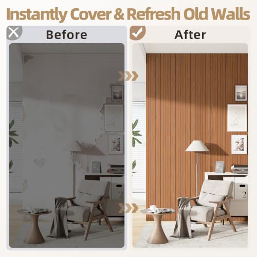 Peel and Stick Wood Slat Wall Panel 3D PVC Faux Walnut Wood Grain Wallpaper - color: Cherry Walnut, size: 15.8" x 236"