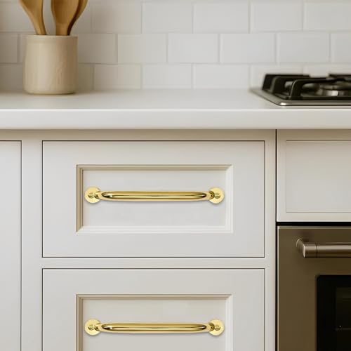 10 Pack 3-1/2 inch Hole Center Polished Brass Cabinet Pulls - Heavy Duty Solid Drawer Hardware Handles Kitchen Vanity Bathroom Handles - color: Polished Brass, size: 3-1/2"(89mm) Hole Center