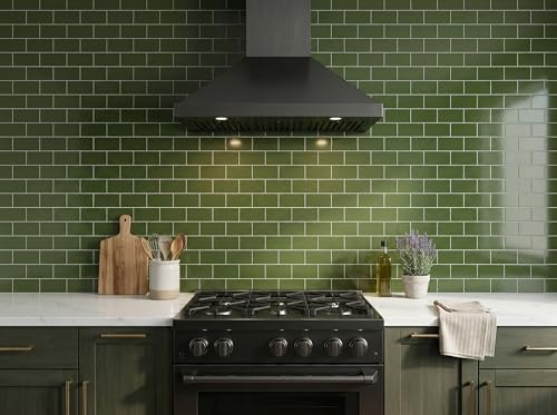 2026 New Upgrade Peel and Stick Backsplash Tile, Peel and Stick 11.34" X 11.57" Wall Tile for Kitchen, Bathroom, Fireplace, Laundry (Polished Green, 10 Packs) - color: Polished Green