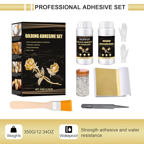 Gilding Adhesive Kit 100ml, Gold Leaf Sheets Glue, Varnish for Art