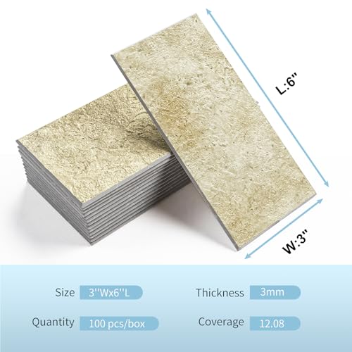 Vamos Tile 100-Pack Peel and Stick Backsplash Tile,3" x 6" PVC Subway Tile - color: Beige Travertine