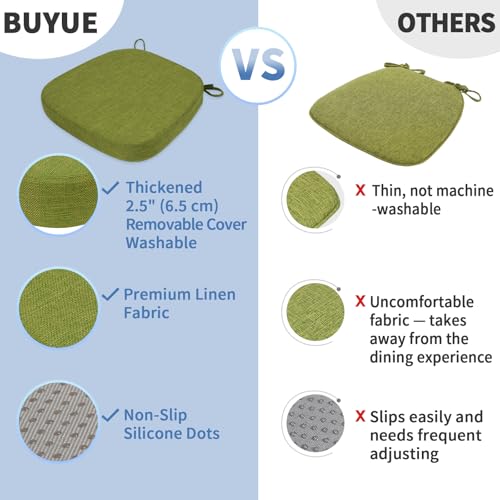 BUYUE Thickened 2.5" Friendly Woven Fabric Dining Chair Cushion, U-Shape High Density Foam Comfortable Chair Pad for Kitchen, Slip Resistant Indoor Seat Cushion (1 Piece, Grass Green) - color: Grass Green