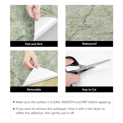 LACHEERY Large Size 160 x 36 inch Marble Grey Green Contact Paper Decorative Self Adhesive Wallpaper Removable Wallpaper Stick and Peel Countertop Contact Paper for Cabinets Backsplash Drawer Liners - size: 36" x 160"