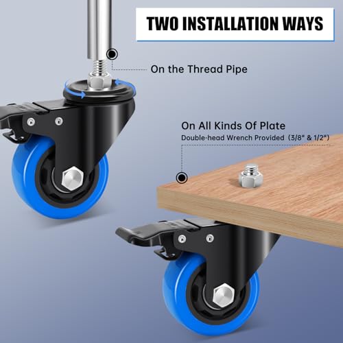 Stem Caster Wheels 3 Inch,Heavy Duty Threaded Stem Casters, 3/8"-16 x 1 (Screw Diameter 3/8", Length 1") Swivel Casters Set of 4 with Safety Dual Locking Wheel for Furniture and Cart - style: 3 inch