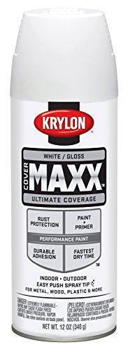 Krylon K09146007 COVERMAXX Spray Paint, Gloss White, 12 Ounce - color: White, size: 12 Ounce (Pack of 1), style: Gloss