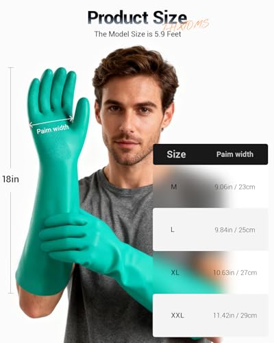 ThxToms Long Nitrile Chemical Resistant Gloves, Reusable Heavy Duty Safety Work Gloves, Acid, Alkali and Oil Protection - color: 3pairs, size: Medium