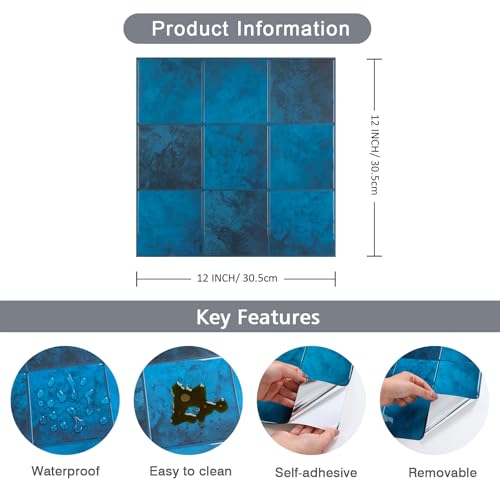 CHIHUT 6 Sheets Peel and Stick Backsplash Tiles 12''x12'' Dark Blue 3D Marble Self Adhesive Wall Tiles Waterproof Stick on Back Splashes for Kitchen Bathroom Backsplash Shower Walls - color: Dark Blue, size: 6 Tiles