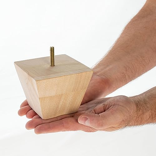 3 in. x 3-7/8 in. Unfinished Solid Hardwood Square Bun Foot | 4 Pack with 4 Free Insert Nuts and Drill Bit - color: Espresso