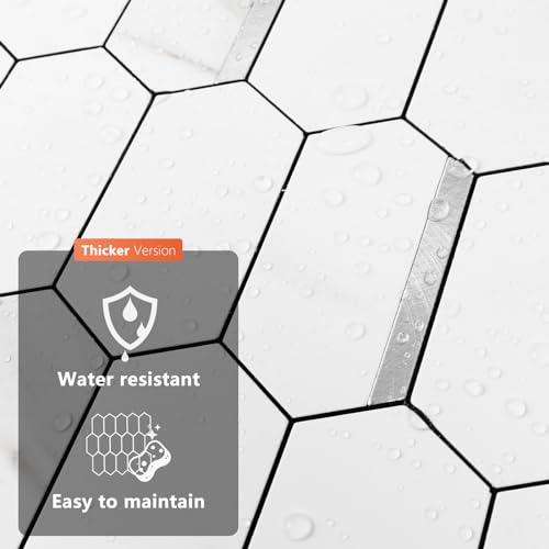 Vamos Tile Long Hexagon Peel and Stick Backsplash Tile - 10 Sheets Stick on Backsplash for Kitchen and Bathroom 12.4 x 12 Inch White Marble Look PVC Mixed Metal Silver Self Adhesive Mosaic Wall Tiles - color: Statuary Marble Look with Silver White Metal