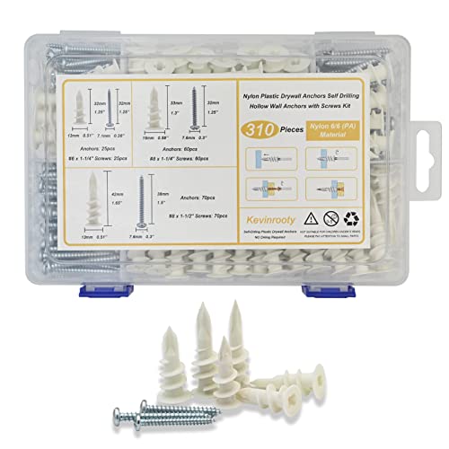3 Sizes Self Drilling Drywall Anchors, 310PCS Nylon Plastic Wall Anchors and Screws for Drywall, No Pre Drill Hole Preparation Required,13x32mm,15x33mm,13x42mm (Pack of 3) - size: 3 (Pack of 3)