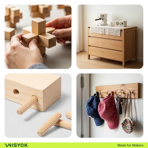 WISYOK 200Pcs Wooden Dowels, 1/4 3/8 5/16 Inch - size: 9 Size-200pcs