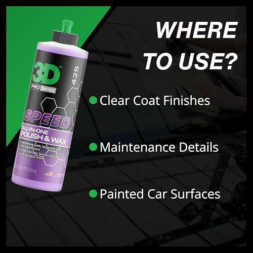 3D Speed All-In-One Polish & Wax – Scratch & Swirl Remover, Clear Coat Safe Paint Sealant – High Gloss Finish, Easy Application – 8oz – Made in USA - size: 8 Fl Oz (Pack of 1)