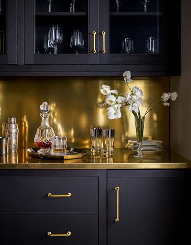 Goo-Ki 6 Pack 3" Center to Center Rich Gold Modern Cabinet Pulls Solid Contemporary Home Improvement Hardware Drawer Pulls Polished Zinc Alloy Kitchen Handles - color: Rich Gold, size: 3'' Center to Center