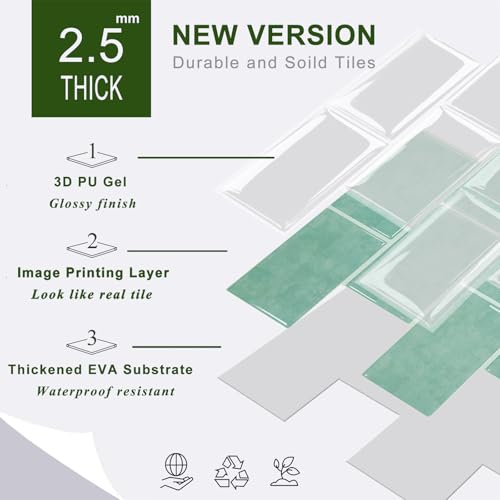 STICKGOO 10-Sheet Subway Tile Peel and Stick Backsplash, Self Adhesive Vinyl Wall Tiles, Stick on Backsplash for Kitchen and Bathroom(Thicker Design) - color: Teal Green