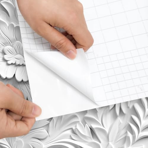White Faux 3D Embossed Floral Peel and Stick Wallpaper Removable Self Adhesive Luxury Baroque Rococo Style Plaster Effect Paintable White Wallpaper for Bedroom Cabinets Accent Wall 17.5"x80" - size: 17.5" x 80"
