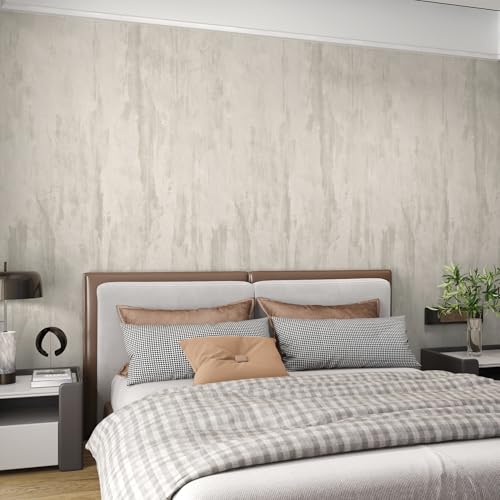 31.5x315in Extra Wide Cream Concrete Wallpaper Peel Stick Milky White Plaster Effect Contact Paper Air Guide Slot Design Matte Thick Self-Adhesive Waterproof Vinyl Wrap Industrial Style Wall Sticker - color: Ivory White, size: 31.5" x 315"