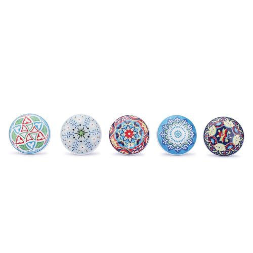 Ajuny Multicolor Ceramic Knobs Set 10 Printed Cabinet Drawer Pull Handles - color: Blue Multi