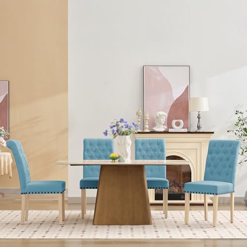 LOULENS Fabric Dining Chairs Set of 6, Upholstered Kitchen Chairs, Blue - color: Light Blue, size: Set of 6