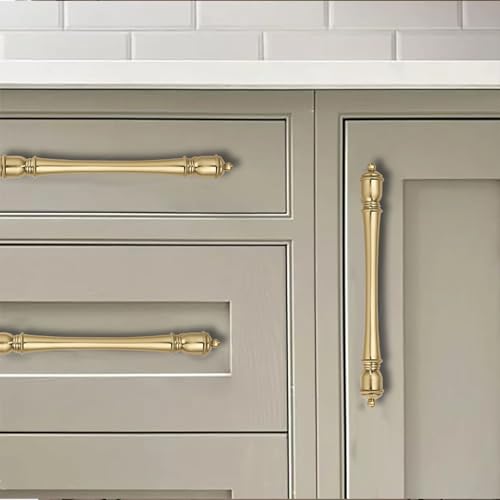 khtumeware 10 Pack 3-3/4 inch Brushed Brass Cabinet Pulls Heavy-Duty Solid Satin Brass Cabinet Hardware Drawer Pulls Hardware Suitable for Kitchens bathrooms and Dressing Tables - color: Brushed Brass, size: 4 Inch