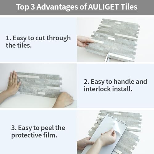 AULIGET 2 Sheets Mountain Rock Peel and Stick Backsplash, PVC Mixed Metal Gold Wall Tile Stick on Backsplash for Kitchen and Bathroom - color: Mountain Rock + Metal Silver, size: 2 Sheets, 6"x12"x0.12"