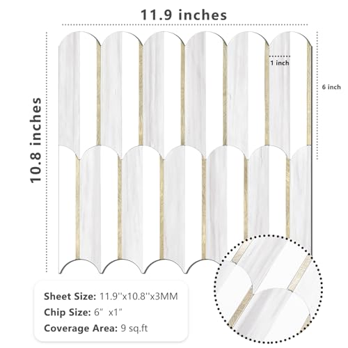 Vamos Tile Peel and Stick Backsplash Seamless Tile,10-Sheet,Matt Fish Scale - color: Dolomite Gray and White+Light Gold Metal