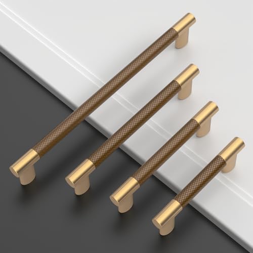 Asidrama 10 Pack 3 Inch(76mm) Knurled Brown and Champagne Bronze Kitchen Cabinet Handles,Cabinet Pulls Kitchen Cabinet Hardware Cupboard Handles Drawer Handles Dresser Pulls 4496A - color: Brown-Champagne, size: 3" Hole Center(76mm)