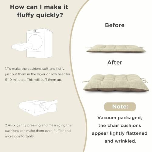 AddGrace Extra Large Rocking Chair Cushions with Ties Set of 2 Beige - color: Beige