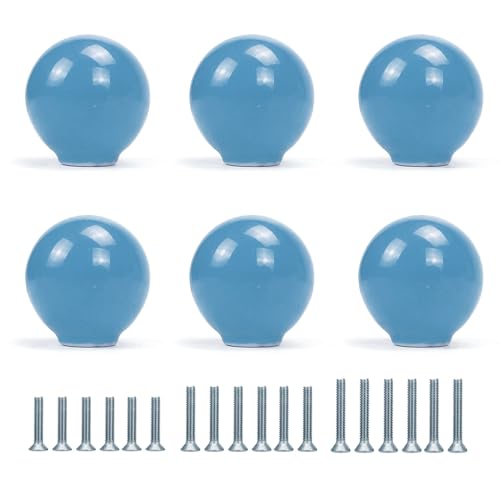 FOAN Cabinet Knobs 6 Pack, Ceramic Drawer Grip Handle, Suitable for Cupboard/Drawer/Dresser/Toilet/Kids Room, 1-1/4inch, Equipped with Multi Size Screws (Blue) - color: Blue