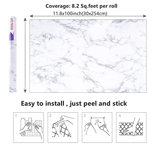 Arthome White Marble Peel and Stick Wallpaper Removable for Countertop - color: White Marble, size: 11.8" x 100"