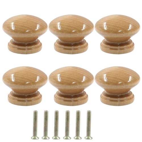 Piutouyar Wood Dresser Knobs, 6 Pcs Mushroom Shape Wooden Knobs