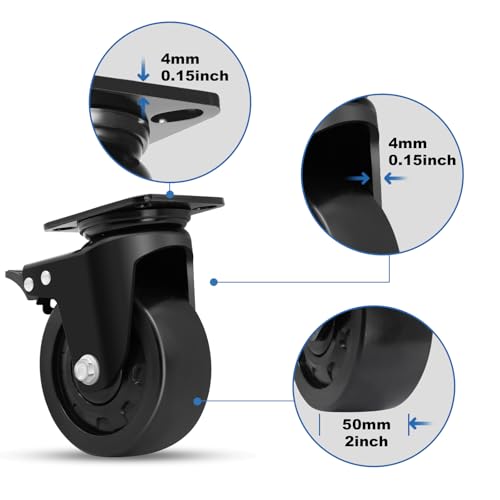 W B D WEIBIDA 5-inch Swivel Plate Caster Wheels Set of 4 Heavy Duty, Load Capacity 9900lbs, Extra Width Wheel & Steel Industrial Caster with Brake, Endurance &Quiet &Sturdy Nylon Wheels for Equipment - style: 5 inch(Metal)