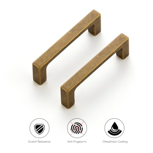 Ravinte Antique Brass Cabinet Handles Solid Square Pulls 3 Inch 10 Pack - size: 3 Inch Hole Center