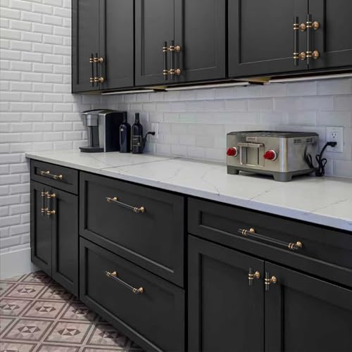 Amerdeco 10 Pack Champagne Bronze and Matte Black Cabinet Pulls 3.75 Inch(96MM) Hole Centers Kitchen Cabinet Handles Cabinets Hardware Drawer Pulls ZH0050 - color: Champagne Bronze Black, size: 3.75"/96MM Hole Center