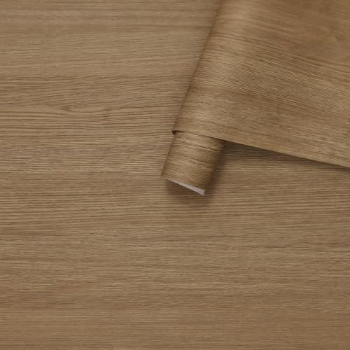 JSEVEM 16"×118" Wood Contact Paper Brown Peel and Stick Wallpaper Waterproof Removable Self-Adhesive Vinyl Wrap for Countertops Cabinet Kitchen Bedroom Air Guide Design - color: Brown, size: 16" x 118"