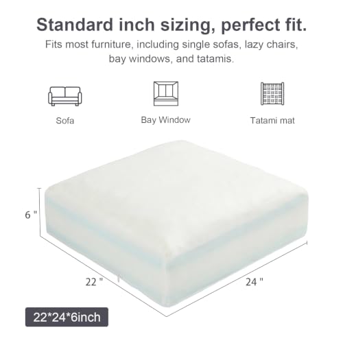 Memory Foam Couch Replacement Cushion, 6" Sofa Springs Pad Insert - color: White, size: 22" x 24" x 6"