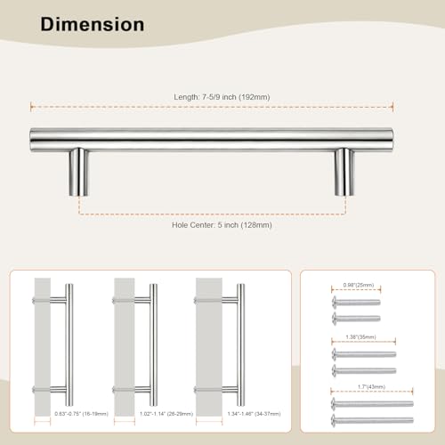 Gobrico 5 Pack Cabinet Handles 5 inch, Chrome Cabinet Pulls, Stainless Steel Cabinet Handles Hole Center 5" (128mm), Dresser Drawer Pulls Durable and Modern for Kitchen Bathroom - color: Polished Chrome, size: 5 Inch Hole Center
