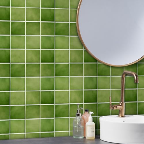 Commomy Matte 3D Peel and Stick Tile 10 Pcs 11.8"x11.8",Green - color: Green Ceramic